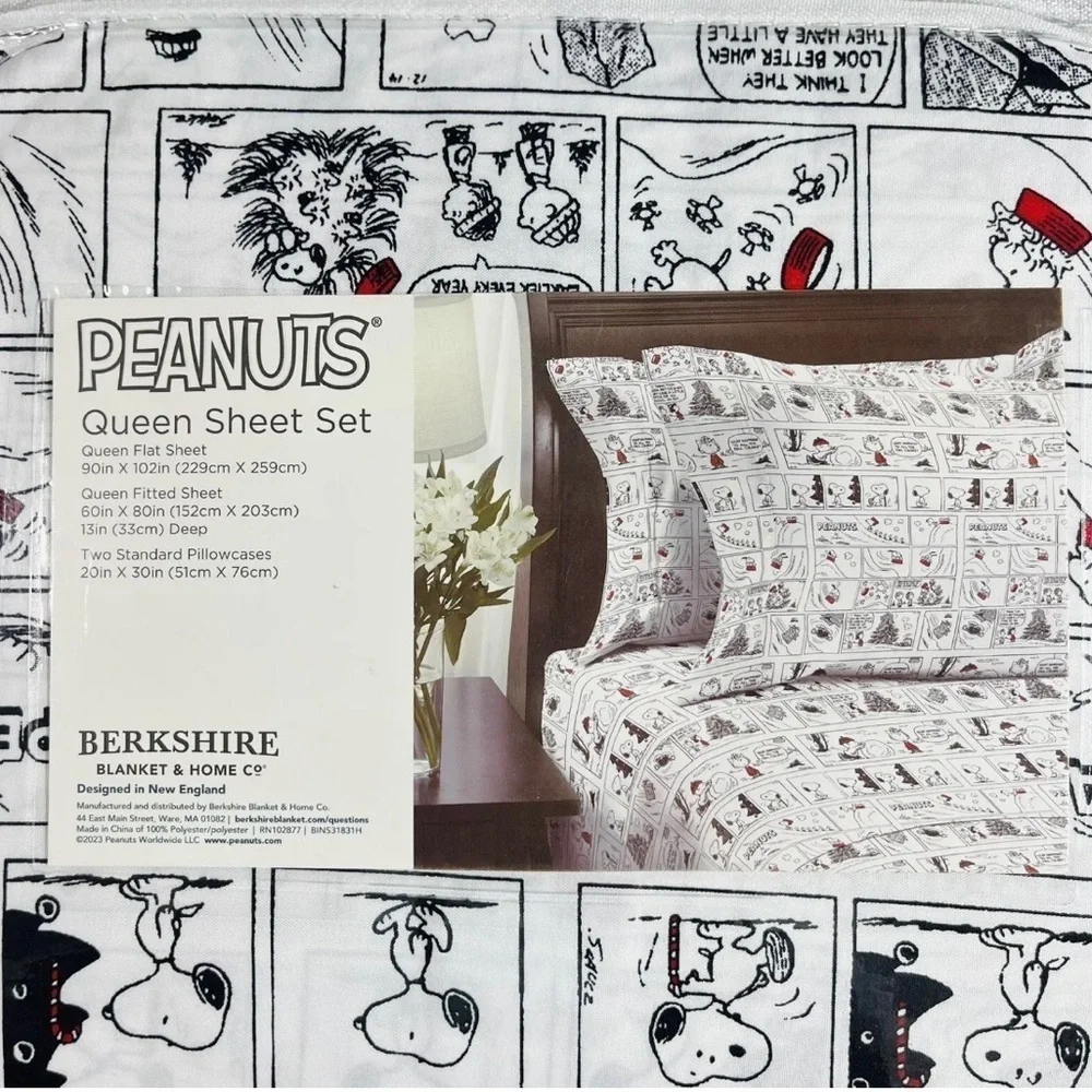 Peanuts Christmas White Queen Sheet Set by Berkshire Blanket Comic print New